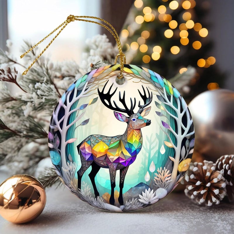 Touber Stained Ceramic Elk Ornament - Elk Christmas Ornaments - Christmas Tree Ornaments - Christmas Decorations - Elk Decor for Office, Room, Home - Holiday Present Ideas - Image 4